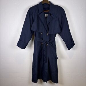 Vintage J. Gallery Woman's Trench Coat Size 7/8 Navy Blue 80's 90's Capsule